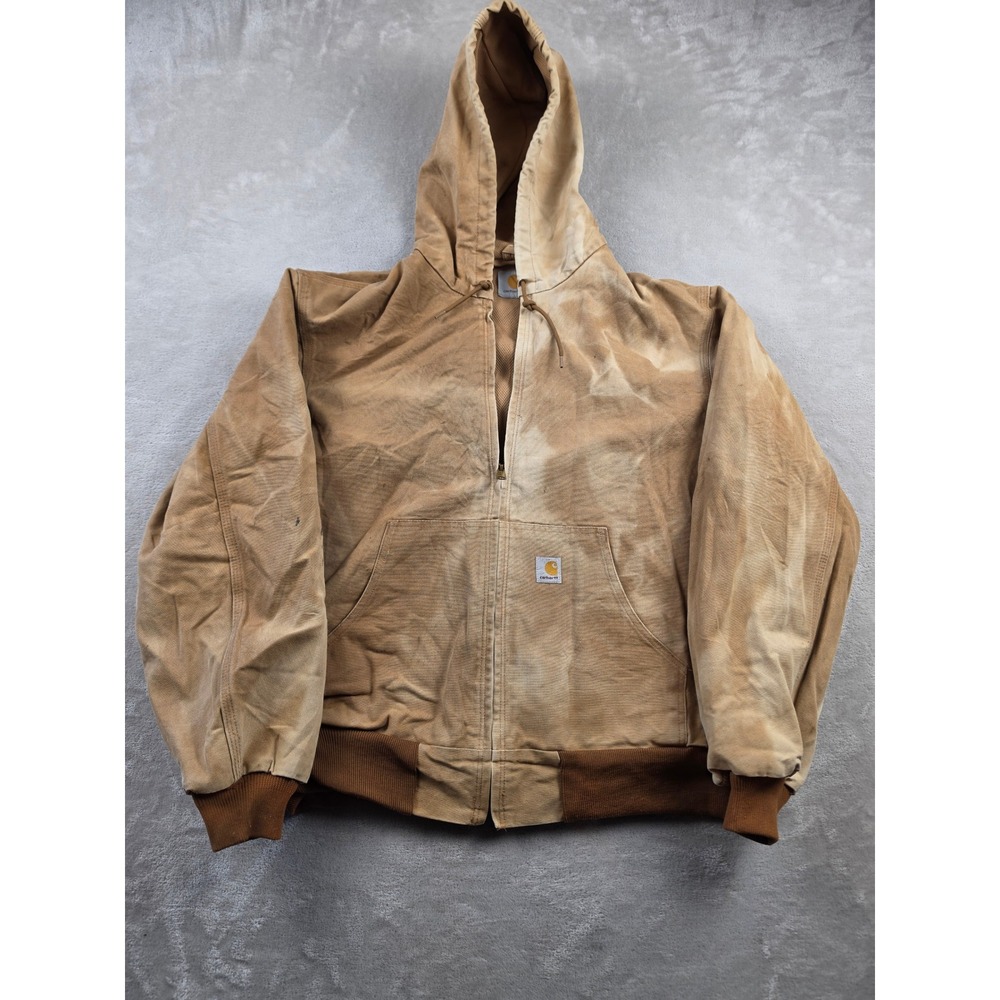 Vintage Carhartt Active Jacket Mens 2XL Brown Canvas Hood Thermal Heavy Fade Y2K